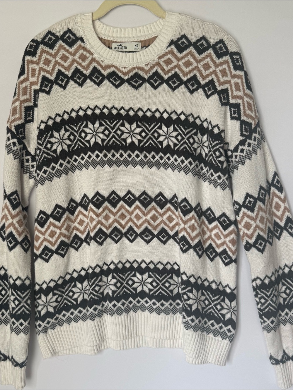 Hollister Cream, Black & Brown Fair Isle Crewneck Sweater